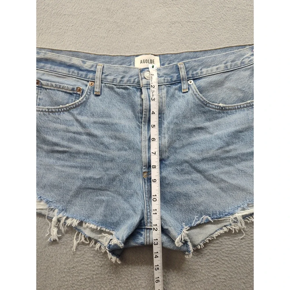 AGOLDE Parker Distressed Denim Shorts Light Wash Blue Size 33 Raw Hem